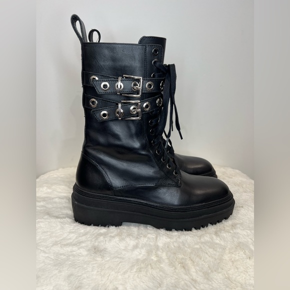 New Zara Leather Ankle Combat Black Boots size 38 (US 7.5) model 2126/610 - Picture 2 of 13